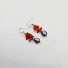 Load image into Gallery viewer, READY TO SHIP Red Coral &amp; Freshwater Pearl Earrings - 14k Gold Fill FJD$ - Adorn Pacific - All Products
