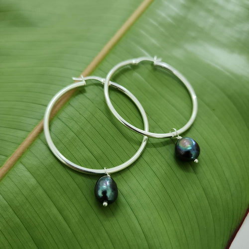 READY TO SHIP Hoop Earrings with Freshwater Pearls - 925 Sterling Silver FJD$ - Adorn Pacific - Earrings