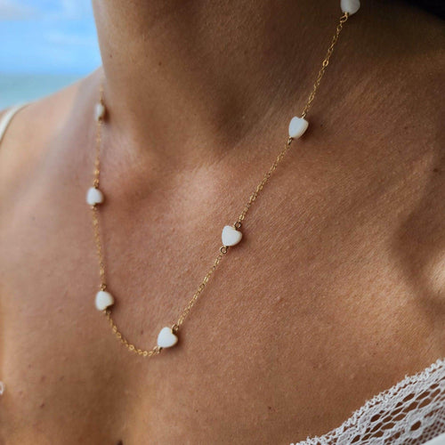 READY TO SHIP Mother of Pearl Heart Charm Necklace - 14k Gold Fill FJD$ - Adorn Pacific - Necklaces