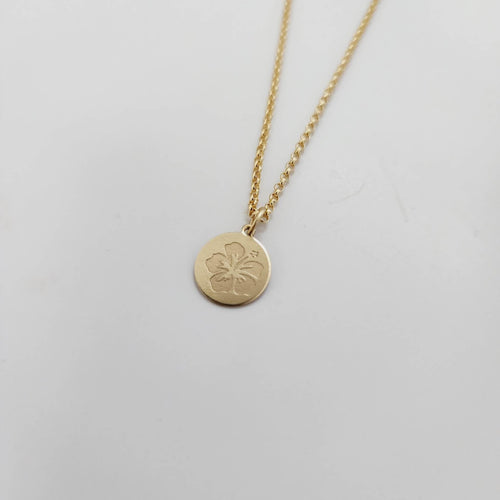 CUSTOM ENGRAVABLE Hibiscus Charm Necklace  - 14k Gold Fill FJD$ - Adorn Pacific - Necklaces