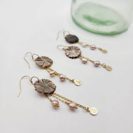 READY TO SHIP Mother of Pearl Drop Earrings with Freshwater Pearls in 14k Gold Fill - FJD$