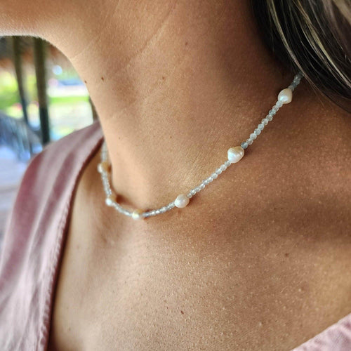 READY TO SHIP Freshwater Pearl & Faceted Glass Bead Choker Necklace - 925 Sterling Silver FJD$ - Adorn Pacific - Necklaces