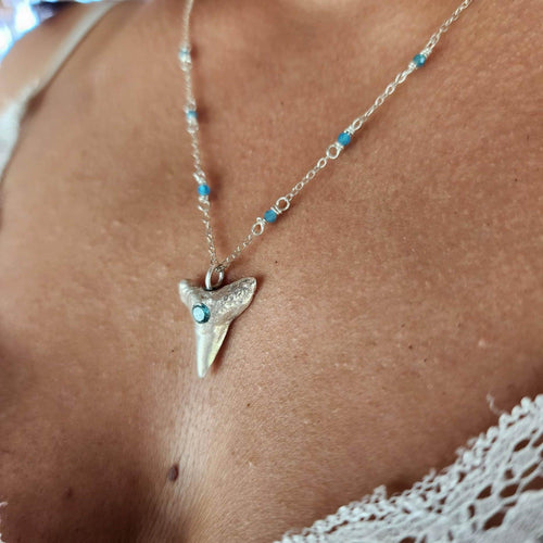 READY TO SHIP - Shark Tooth Necklace with Zirconia & Glass Beads - 925 Sterling Silver FJD$ - Adorn Pacific - Necklaces