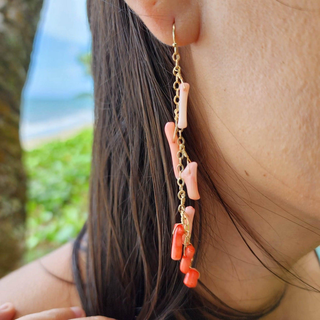 READY TO SHIP Drop Earrings with ombre Coral - 14k Gold Fill FJD$ - Adorn Pacific - Earrings