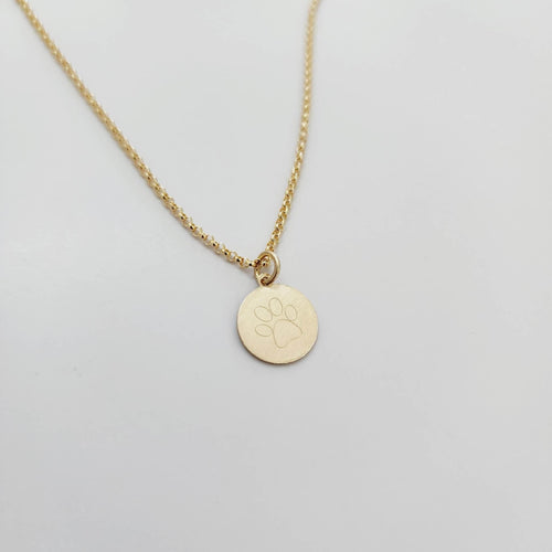 CUSTOM ENGRAVABLE Paw Print (Outline) Charm Necklace  - 14k Gold Fill FJD$ - Adorn Pacific - Necklaces