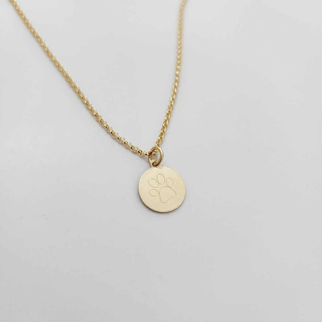 CUSTOM ENGRAVABLE Paw Print (Outline) Charm Necklace  - 14k Gold Fill FJD$ - Adorn Pacific - Necklaces