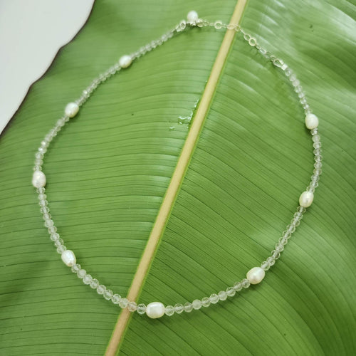 READY TO SHIP Freshwater Pearl & Faceted Glass Bead Choker Necklace - 925 Sterling Silver FJD$ - Adorn Pacific - Necklaces