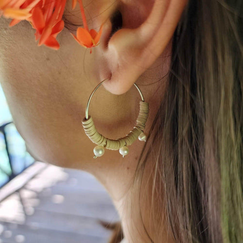 READY TO SHIP Polymer Clay Bead Hoop Earrings with Freshwater Pearls - 14k Gold Fill FJD$ - Adorn Pacific - Earrings