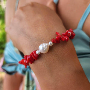 READY TO SHIP Freshwater Pearl Red Coral Bracelet - FJD$ - Adorn Pacific - All Products