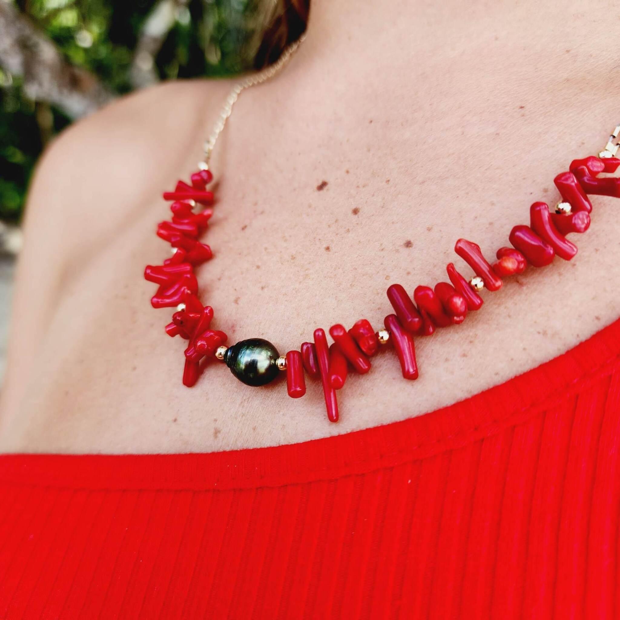 READY TO SHIP Civa Fiji Pearl Red Coral Necklace FJD