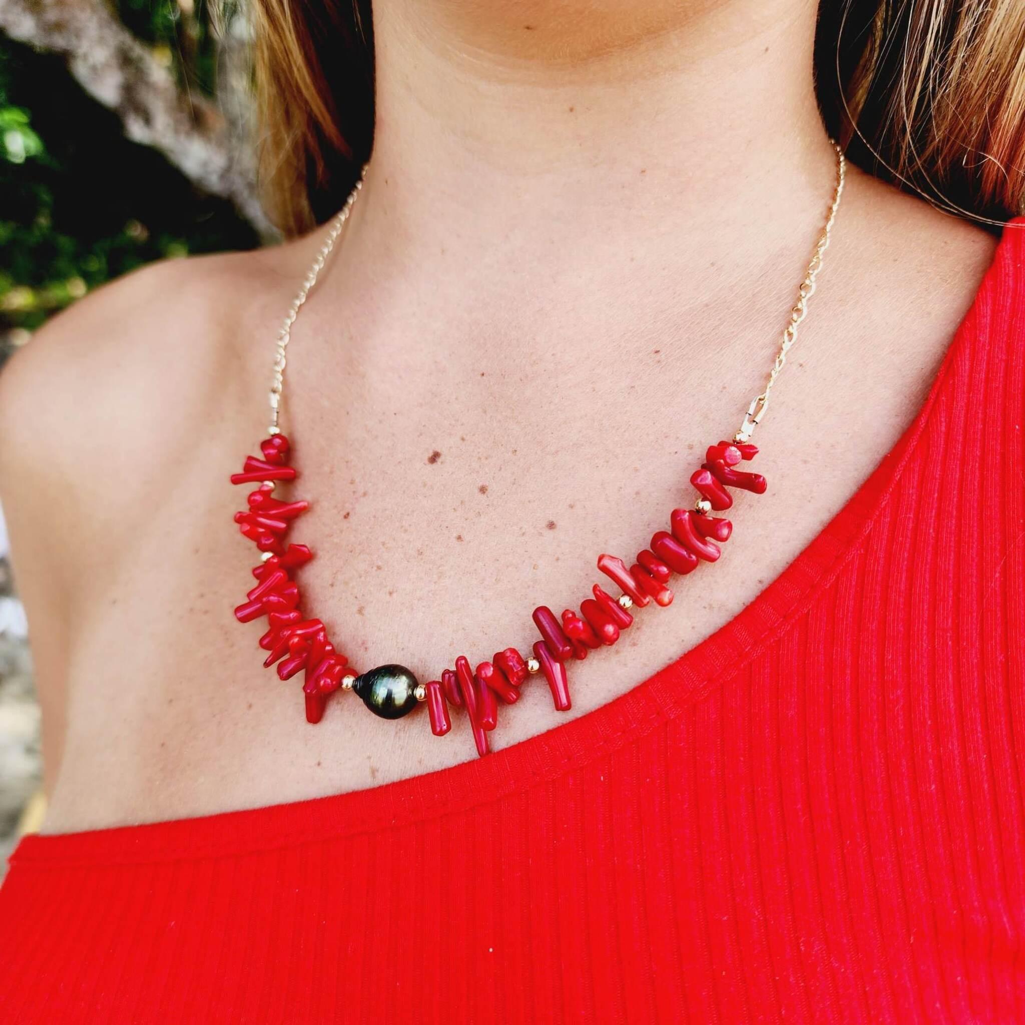 Civa Fiji Pearl Red Coral Necklace FJD