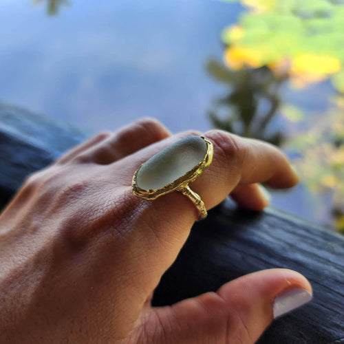 READY TO SHIP Seaglass Solid Gold Ring - Solid 9k Gold FJD$ - Adorn Pacific - All Products