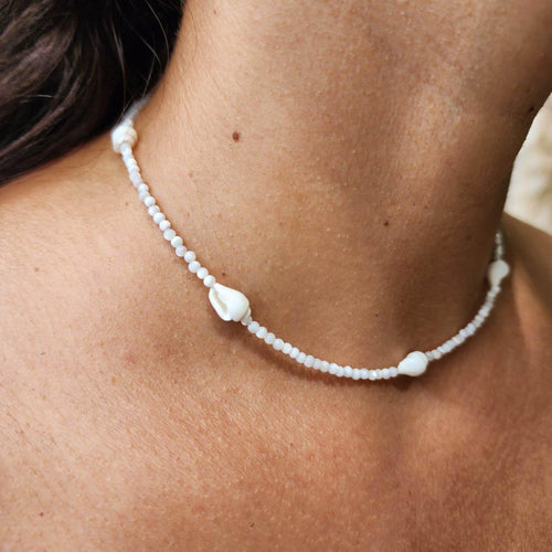 READY TO SHIP Faceted Glass Bead & Shell Choker Necklace - 925 Sterling Silver FJD$ - Adorn Pacific - Earrings