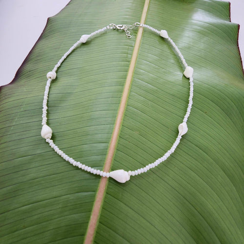 READY TO SHIP Faceted Glass Bead & Shell Choker Necklace - 925 Sterling Silver FJD$ - Adorn Pacific - Earrings