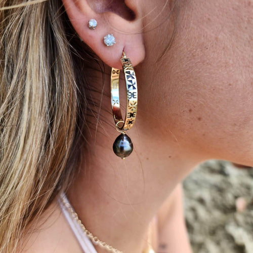 READY TO SHIP Tapa Hoop Earrings with Saltwater Pearls in 18k Gold Vermeil - FJD$ - Adorn Pacific - All Products
