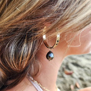 READY TO SHIP Tapa Hoop Earrings with Saltwater Pearls in 18k Gold Vermeil - FJD$ - Adorn Pacific - All Products