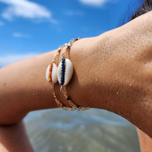 CHOOSE A COLOUR Cowrie Shell & Glass Bead Double Chain Bracelet in 14k Gold Fill - FJD$ - Adorn Pacific - All Products