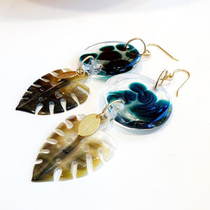 CONTACT US TO RECREATE THIS SOLD OUT STYLE Adorn Pacific x Hot Glass Monstera Carved Oyster Shell Earrings - 925 Sterling Silver or 14k Gold Filled FJD$ - Adorn Pacific - Earrings