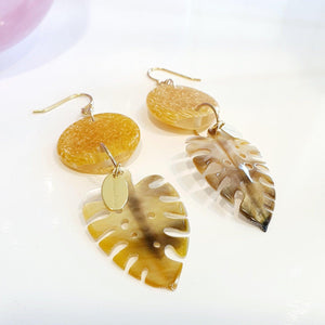 CONTACT US TO RECREATE THIS SOLD OUT STYLE Adorn Pacific x Hot Glass Monstera Carved Oyster Shell Earrings - 925 Sterling Silver or 14k Gold Filled FJD$ - Adorn Pacific - Earrings