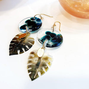CONTACT US TO RECREATE THIS SOLD OUT STYLE Adorn Pacific x Hot Glass Monstera Carved Oyster Shell Earrings - 925 Sterling Silver or 14k Gold Filled FJD$ - Adorn Pacific - Earrings