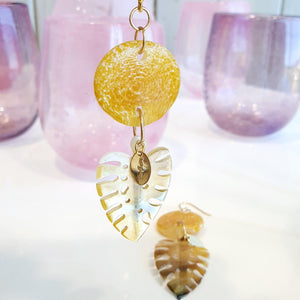 CONTACT US TO RECREATE THIS SOLD OUT STYLE Adorn Pacific x Hot Glass Monstera Carved Oyster Shell Earrings - 925 Sterling Silver or 14k Gold Filled FJD$ - Adorn Pacific - Earrings