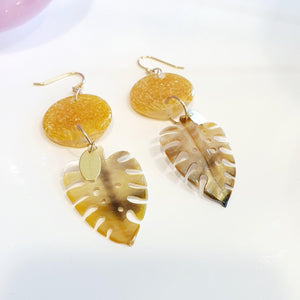CONTACT US TO RECREATE THIS SOLD OUT STYLE Adorn Pacific x Hot Glass Monstera Carved Oyster Shell Earrings - 925 Sterling Silver or 14k Gold Filled FJD$ - Adorn Pacific - Earrings