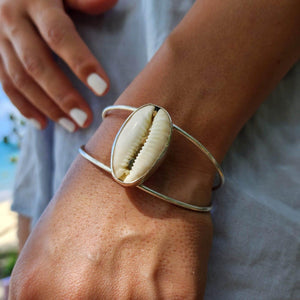 CONTACT US TO RECREATE THIS SOLD OUT STYLE Bezel Set  Cowrie Shell Bangle - 925 Sterling Silver FJD$ - Adorn Pacific - Bracelets