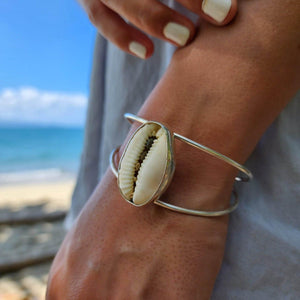 CONTACT US TO RECREATE THIS SOLD OUT STYLE Bezel Set  Cowrie Shell Bangle - 925 Sterling Silver FJD$ - Adorn Pacific - Bracelets