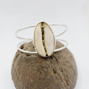 CONTACT US TO RECREATE THIS SOLD OUT STYLE Bezel Set  Cowrie Shell Bangle - 925 Sterling Silver FJD$ - Adorn Pacific - Bracelets