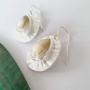 CONTACT US TO RECREATE THIS SOLD OUT STYLE Bezel Set Cowrie Shell Sunray Earrings - 925 Sterling Silver FJD$ - Adorn Pacific - Earrings