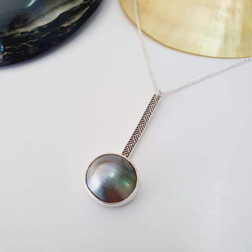 CONTACT US TO RECREATE THIS SOLD OUT STYLE Bezel set Mabe Pearl Necklace with Pasifika detail- 925 Sterling Silver FJD$ - Adorn Pacific - Necklaces