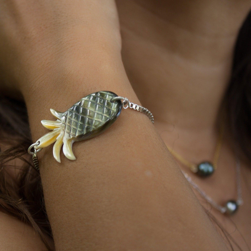 CONTACT US TO RECREATE THIS SOLD OUT STYLE Carved Fiji Oyster Mother of Pearl Shell Bracelet in 925 Sterling Silver - FJD$ - Adorn Pacific - Bracelets
