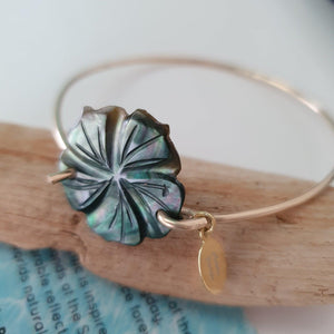 CONTACT US TO RECREATE THIS SOLD OUT STYLE Carved Mother of Pearl Hibiscus Bangle - 925 Sterling Silver FJD$ - Adorn Pacific - Bracelets