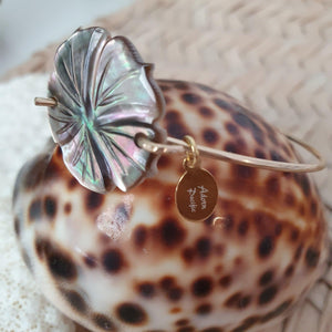 CONTACT US TO RECREATE THIS SOLD OUT STYLE Carved Mother of Pearl Hibiscus Bangle - 925 Sterling Silver FJD$ - Adorn Pacific - Bracelets
