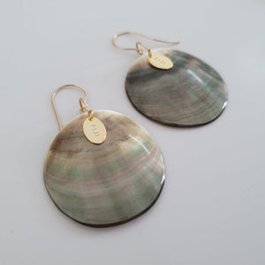 CONTACT US TO RECREATE THIS SOLD OUT STYLE Carved Oyster Shell Disc Earrings and Necklace Set - Brown Wax Cord & 14k Gold Fill FJD$ - Adorn Pacific - Jewelry Sets