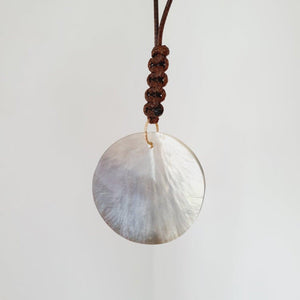 CONTACT US TO RECREATE THIS SOLD OUT STYLE Carved Oyster Shell Disc Earrings and Necklace Set - Brown Wax Cord & 14k Gold Fill FJD$ - Adorn Pacific - Jewelry Sets