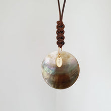 Load image into Gallery viewer, CONTACT US TO RECREATE THIS SOLD OUT STYLE Carved Oyster Shell Disc Necklace - Brown Wax Cord FJD$ - Adorn Pacific - Necklaces

