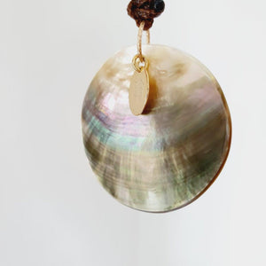 CONTACT US TO RECREATE THIS SOLD OUT STYLE Carved Oyster Shell Disc Necklace - Brown Wax Cord FJD$ - Adorn Pacific - Necklaces