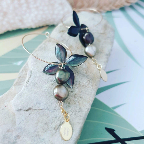 CONTACT US TO RECREATE THIS SOLD OUT STYLE Carved Oyster Shell Earrings with Fiji Pearls - 925 Sterling Silver or 14k Gold Filled FJD$ - Adorn Pacific - Earrings