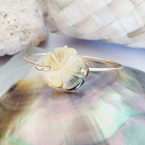 CONTACT US TO RECREATE THIS SOLD OUT STYLE Carved Oyster Shell Hibiscus Bangle - 14k Gold Filled FJD$ - Adorn Pacific - Bracelets