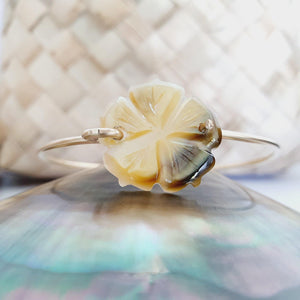 CONTACT US TO RECREATE THIS SOLD OUT STYLE Carved Oyster Shell Hibiscus Bangle - 14k Gold Filled FJD$ - Adorn Pacific - Bracelets