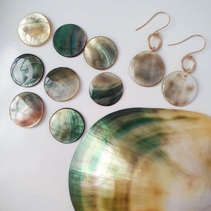 CONTACT US TO RECREATE THIS SOLD OUT STYLE Carved Round Mother of Pearl Shell Earrings - 14k Gold Filled FJD$ - Adorn Pacific - Earrings