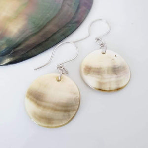 CONTACT US TO RECREATE THIS SOLD OUT STYLE Carved Round Mother of Pearl Shell Earrings - 925 Sterling Silver FJD$ - Adorn Pacific - Earrings