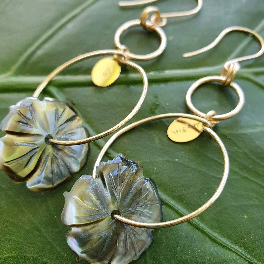 CONTACT US TO RECREATE THIS SOLD OUT STYLE Carved Shell Hibiscus Flower Earrings - 14k Gold Filled FJD$ - Adorn Pacific - Earrings