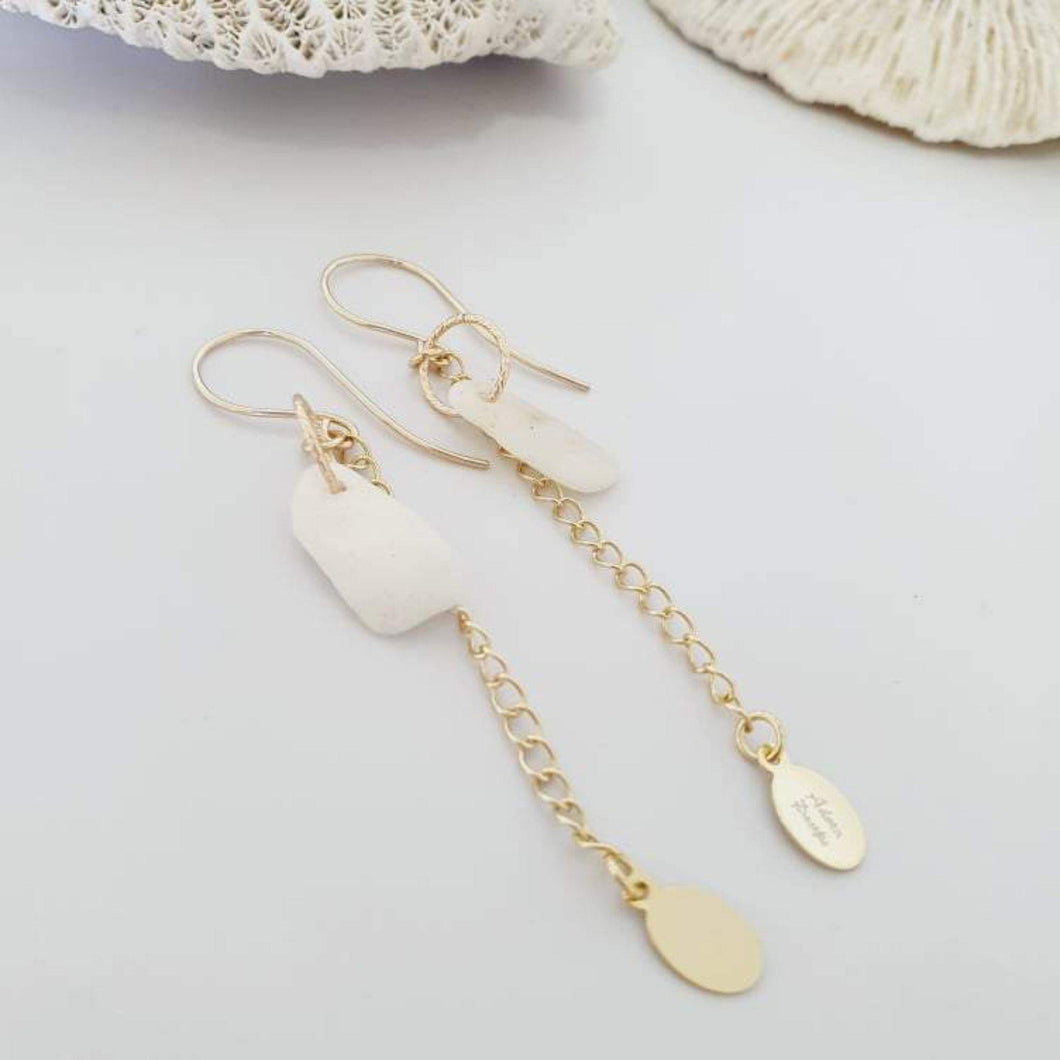 CONTACT US TO RECREATE THIS SOLD OUT STYLE Chain Detail & Tumbled Shell Earrings - 14k Gold Filled FJD$ - Adorn Pacific - Earrings