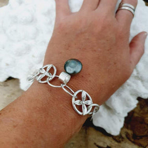CONTACT US TO RECREATE THIS SOLD OUT STYLE Chunky Bracelet with Frangipani details & Fiji Saltwater Pearl in 925 Sterling Silver - FJD$ - Adorn Pacific - Bracelets