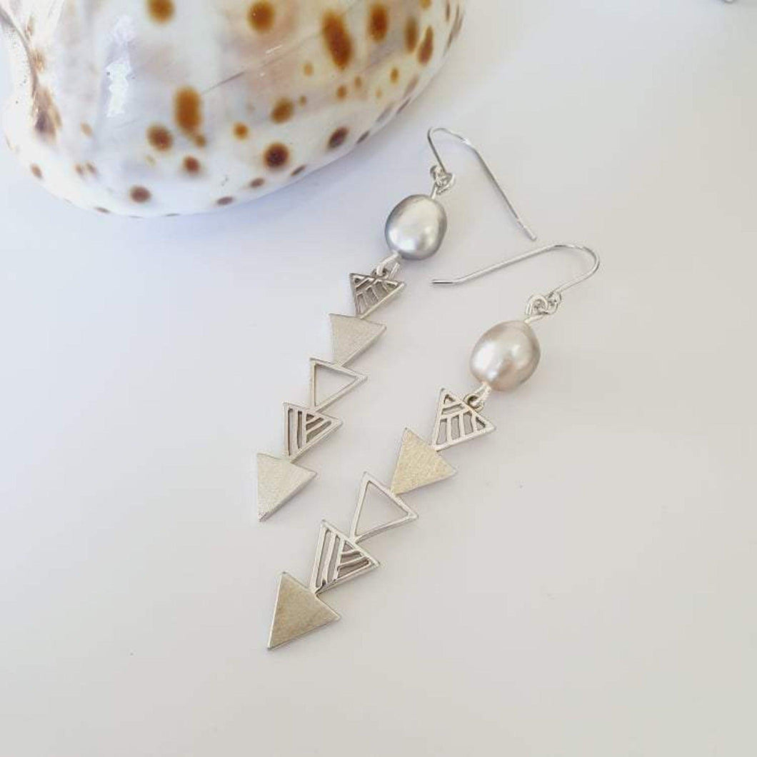 CONTACT US TO RECREATE THIS SOLD OUT STYLE Donna Shark Tooth Earrings with Fiji Saltwater Pearls - 925 Sterling Silver FJD$ - Adorn Pacific - Earrings