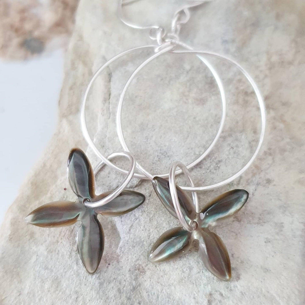 CONTACT US TO RECREATE THIS SOLD OUT STYLE Fiji Frangipani Mother of Pearl Double Hoop Earrings - 925 Sterling Silver FJD$ - Adorn Pacific - Earrings