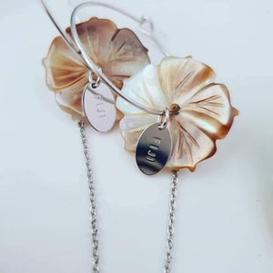 CONTACT US TO RECREATE THIS SOLD OUT STYLE Fiji Mother of Pearl Hibiscus Hoop and Chain Earrings - 925 Sterling Silver FJD$ - Adorn Pacific - Earrings