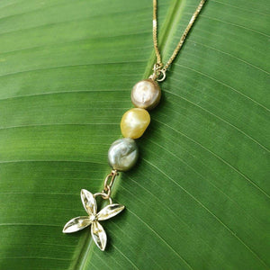 CONTACT US TO RECREATE THIS SOLD OUT STYLE Fiji Pearl and Frangipani Bua Drop Necklace - 925 Sterling Silver or 14k Gold Fill FJD$ - Adorn Pacific - Necklaces